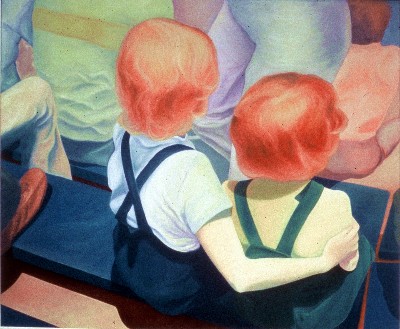 Two Red Heads on a Bench